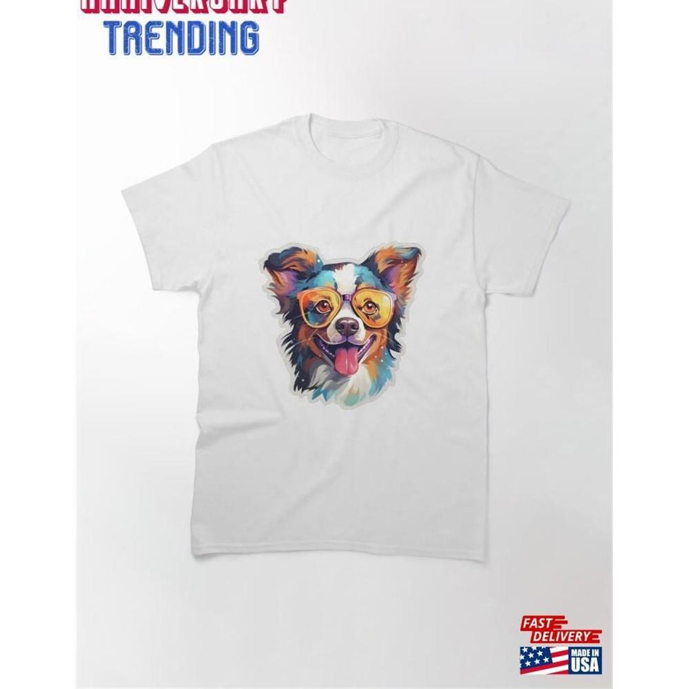 Cool Dog In Glasses Fashionable Canine Illustration Classic Tshirt
